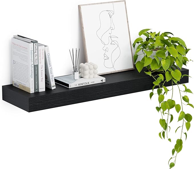 Heimlove 12" Deep Floating Shelves, 36 x 12 Inch Wall Mounted Long Floating Shelf with Invisible Brackets, for Home Decor, Bedroom, Kitchen, Living Room, Bathroom - 1 Pack, Black-Ruum Studio Home