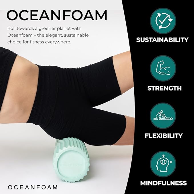 Oceanfoam Tidal Roller - Seafoam - Muscle Massage Foam Roller for Back Pain & Stretching - Firm and Ergonomic Wide Wave Textured - Yoga, Athletics, & Wellness - Full Size, 20" x 5"-Ruum Studio Home