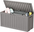 KAMABOKO Deck Box, 75 Gallon Resin Indoor and Outdoor Storage Boxes Waterproof for Garden Tools, Pool Accessories Storage Bench, Patio Furniture and Cushions with Lockable Lid, Grey-Ruum Studio Home