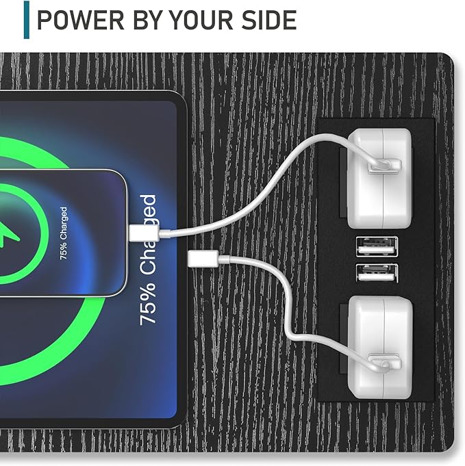 Farmhouse End Table Set of 2, 24" Large Sofa Side Table with Charging Station, Mesh Barn Door, White Nightstand with Adjustable Storage Shelf, Square Nightstand for Living Room, Bedroom-Ruum Studio Home