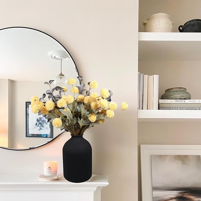 Yellow Flowers Artificial Long Stems Kiku Flower With Eucalyptus, Spring Flowers Decor, Mustard Yellow Decor, Flores Amarillas Artificiales Para Decoracion, Faux Easter Spring Summer Floral Stems-Ruum Studio Home