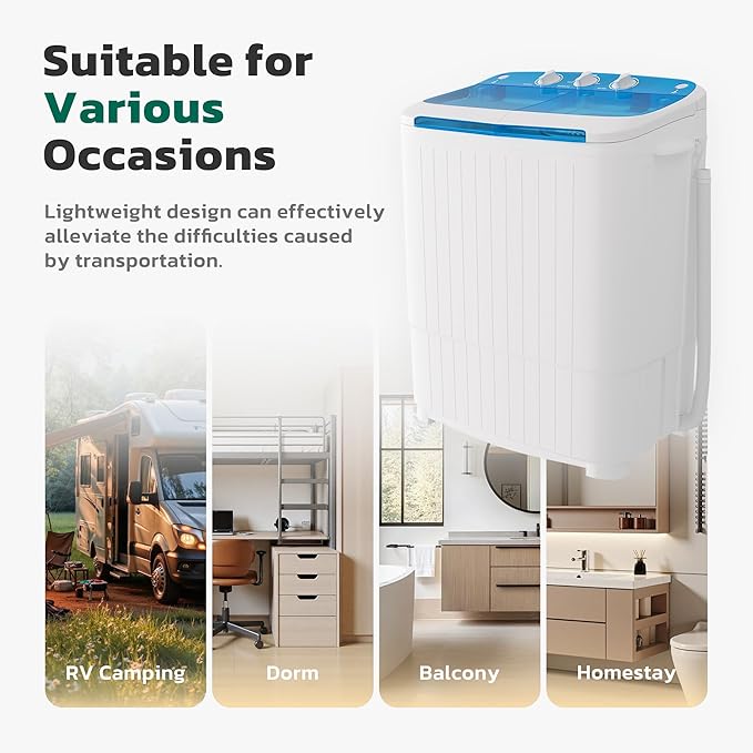 Greenvelly Portable Washing Machine, 16 Lbs Compact Mini Washer and Dryer Combo, Semi-automatic Twin Tub Washer with Drain Pump for Dorms, Apartments, RVs (Blue)-Ruum Studio Home