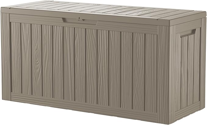 80 Gallon Double-Wall Resin Deck Box - Lockable Waterproof Outdoor Storage Box, 515lbs Capacity & Doubles as Seating for Patio Furniture - Garden Tools, Pool Accessories (Brown)-Ruum Studio Home
