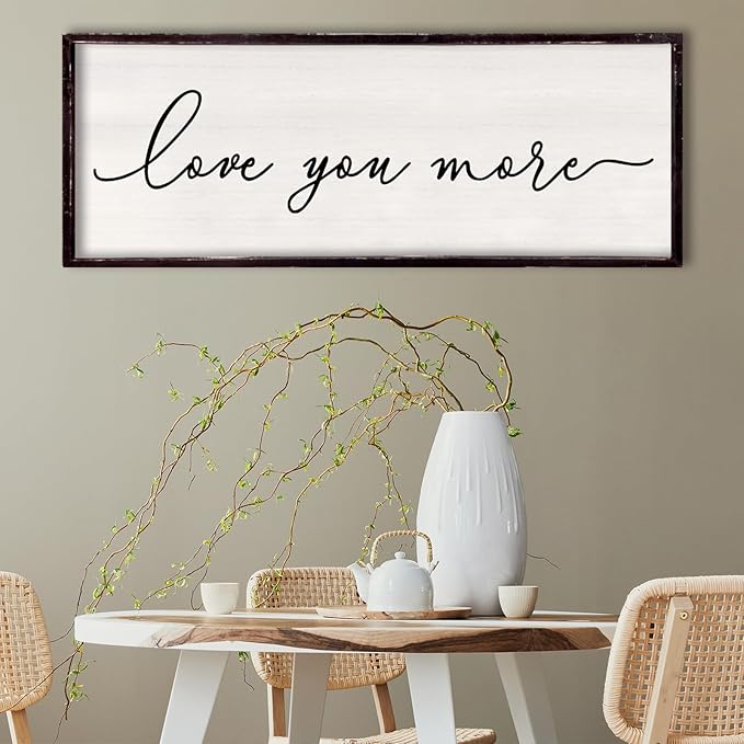 Love You More Above Bed Wall Decor Sign 32"×12" for Master Bedroom Over Bed Large Simple Wood Framed Hanging Wall Art (Black)-Ruum Studio Home