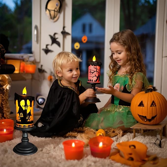 Halloween Snow Globe Tornado Flameless Candles Table Centerpiece for Celebration Party,Battery Operated LED Candle with 6 Hours Timer for Home Indoor Halloween Decoration (Ghost)-Ruum Studio Home