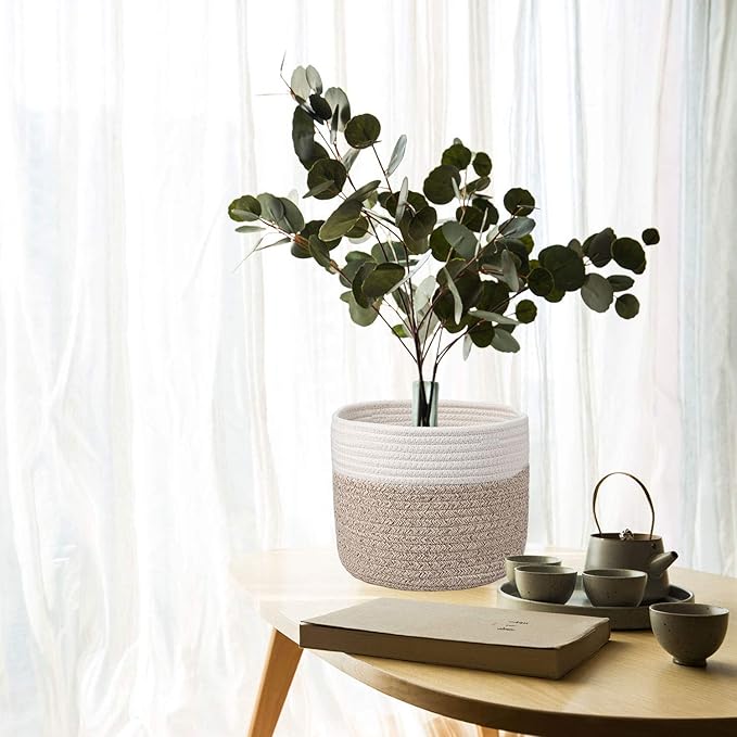 Woven Cotton Rope Plant Basket for 8" Flower Pot Small Basket for Plants Storage Organizer H7.5 x W8.5-Ruum Studio Home