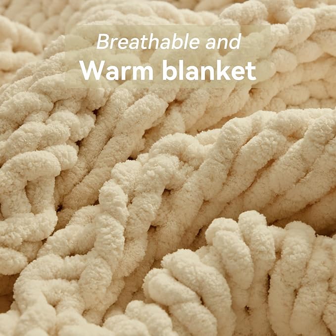 Chunky Knit Throw Blanket, 50''*60'' Knitted Throw Chenille Yarn for Bed Couch, Handmade Oatmeal Crochet Big Thick Blanket, Machine Washable Cute Comfy Blanket for Home Decor-Ruum Studio Home