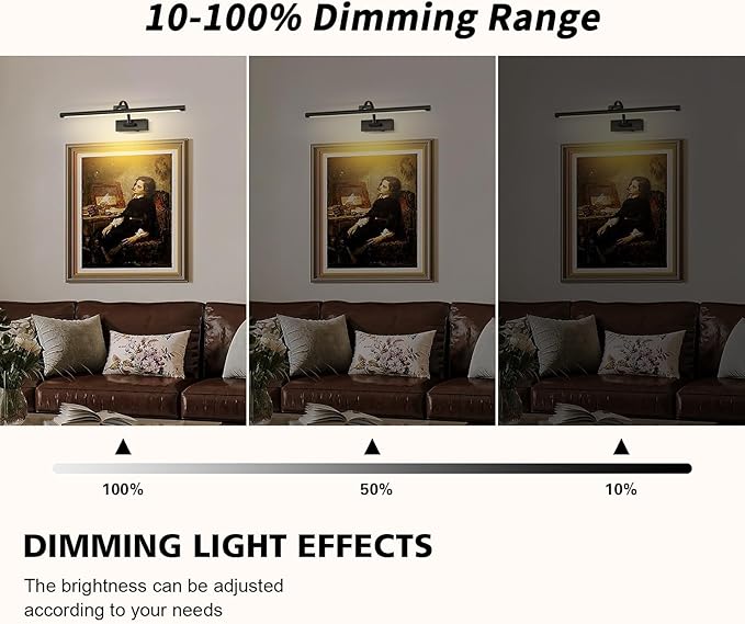 Dimmable Black Picture Lights with Remote and Timer Wireless Art Lights Rechargeable Gallery Lighting for Canvas Portrait 24'' Inch 5W Warm White-Ruum Studio Home