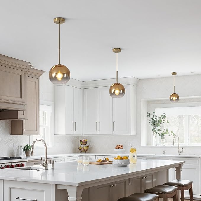 KCO Lighting Glass Globe Hanging Light Fixture Modern Gold Pendant Lights Kitchen Island Mid Century Dining Room Hanging Light Fixtures Over Table Single Pendant Light-Ruum Studio Home