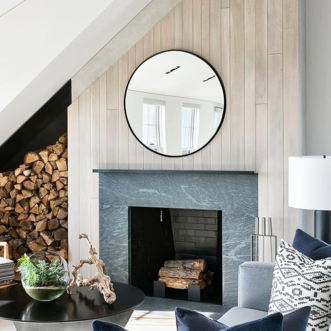 Fabuday Black Round Mirror for Wall 24 inch - Circle Mirror for Bathroom, Entryway, Living Room, Hallway, Vanity Decor, Big Matte Metal Frame Mirror-Ruum Studio Home