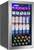 128 Cans Beverage Refrigerator Cooler, 3.2 Cu.Ft Mini Drink Fridge Glass Door for Drink Beer Soda Wine, Beer Fridge with 4 Removable Shelves for Kitchen Bedroom, Office Bar Gaming Room,Stainless Steel-Ruum Studio Home