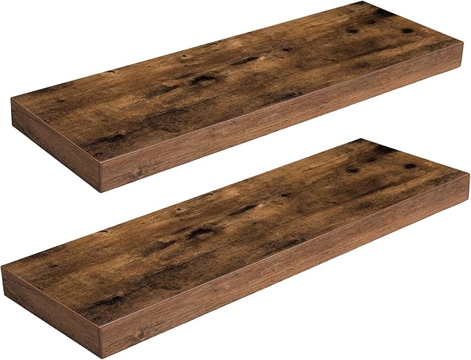 HOOBRO Floating Shelves for Wall, Wall Mounted Shelf Set of 2, 23.6" Hanging Shelf with Invisible Brackets, for Wall in Bathroom, Bedroom, Toilet, Kitchen, Living Room, Office, Rustic Brown BF60BJ01-Ruum Studio Home