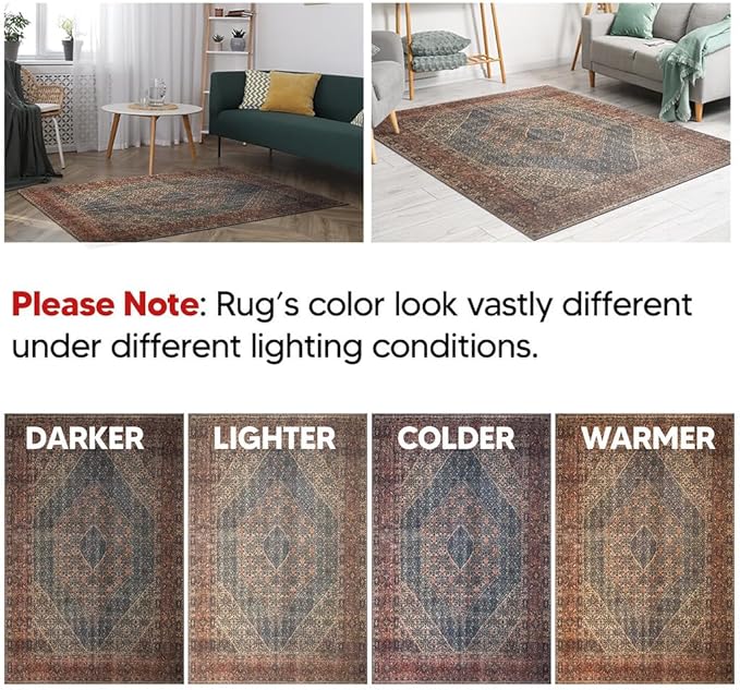 Keen Home Design 4x6 Rug - Machine Washable Area Rug with Non-Slip Backing, Ideal for Living Room, Dining Room, Bedroom - Vintage, Easy Clean, Durable, Low Pile Rug - (4' x 6')-Ruum Studio Home