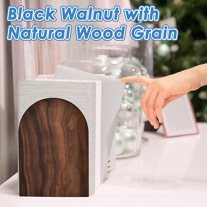 Book Ends, Large Sturdy Wooden Bookends for Shelves - Heavy Duty Non-Slip Book Organizers, Decorative Bookend Holders for Home Office, Library, Black Walnut Universal Economy Bookend, 1 Pair-Ruum Studio Home