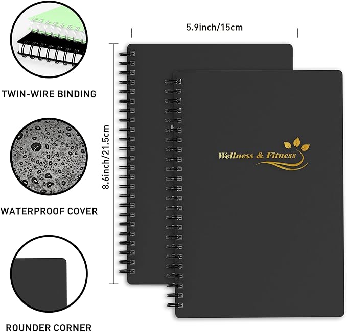 Wellness Planner & Fitness Log - Daily Diet & Health Journal with Weight Loss, Wellness Journal Notebook for Tracking Fitness, Sleep, Nutrition, Meal, Habits, A5(5.8 x 8.6 inch) (Black Golden)-Ruum Studio Home