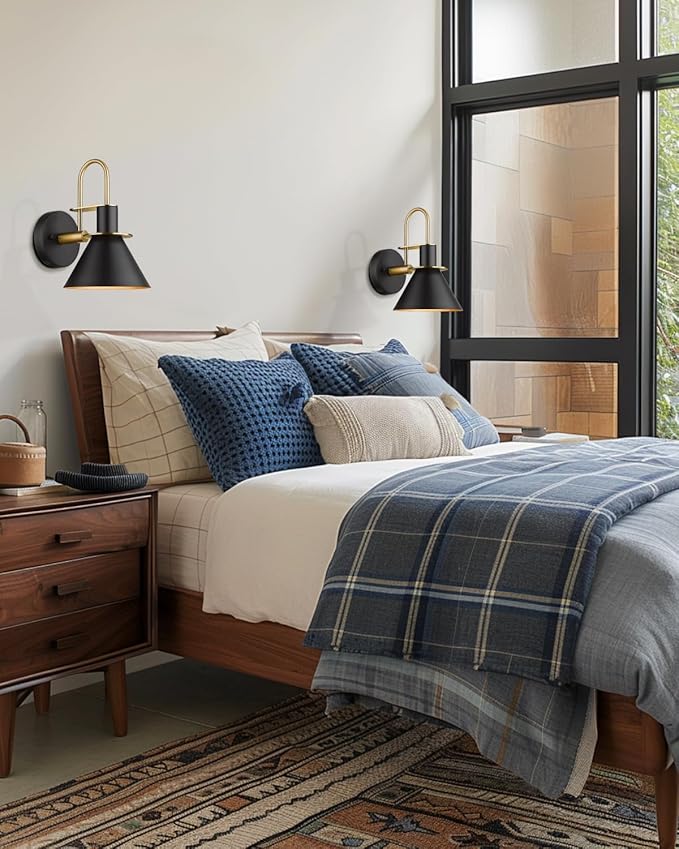 Industrial Wall Sconce Set of 2, HWH Modern 1-Light Bathroom Vanity Light Fixtures, Single Wall Sconce for Bedroom, Balcony, Over Mirror, Kitchen Sink, Black and Gold Finish, 5HZG56B-2 BK+BG-Ruum Studio Home