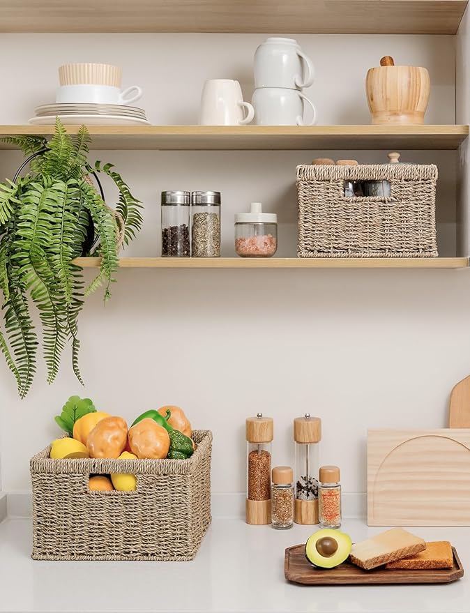 StorageWorks Wicker Storage Baskets, Large and Small Baskets, Handwoven Seagrass Basket for Organizing, Decorative Wicker Baskets with Built-in Handles, Set of 2-Ruum Studio Home