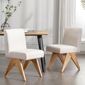 Mid Century Modern Farmhouse Dining Chairs Set of 2, Upholstered Armless Kitchen Chairs with Back and Wooden Legs, Linen Beige-Ruum Studio Home