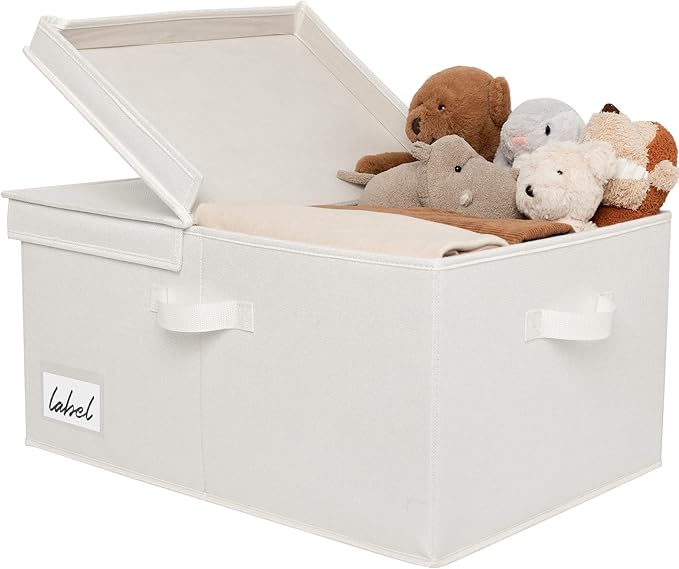 GRANNY SAYS Fabric Storage Bin with Lid, Decorative Storage Box for Shelves, Container Storage Basket Organizer, Closet Bins with Lids for Organizing, Jumbo, Ivory, 1-Pack-Ruum Studio Home