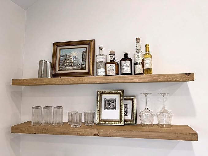 joelsantiques 54 Inch Wooden Floating Shelves for Wall - 54x8x2 in - Made of Natural Wood - Long Heavy Duty Rustic Wall Shelves for Bedroom - Perfect for Living Room, Kitchen - Natural-Ruum Studio Home