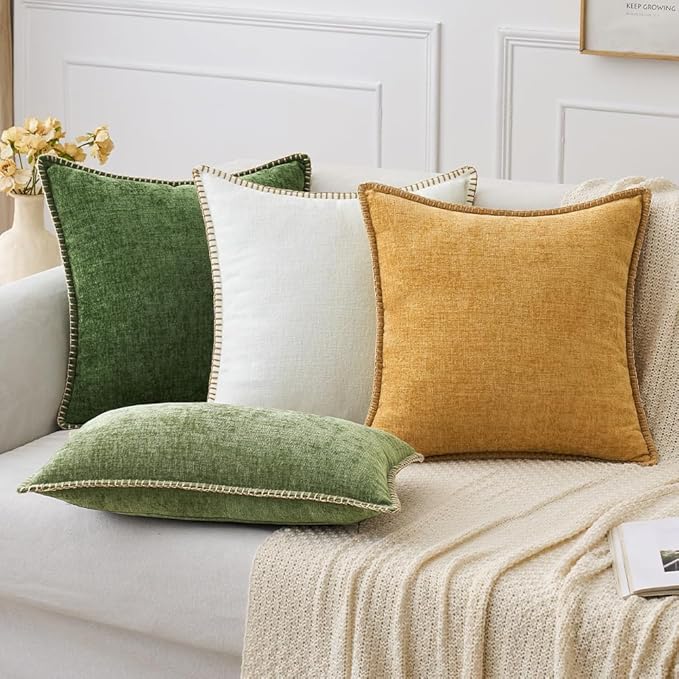 MIULEE Pack of 2 Couch Throw Pillow Covers 24x24 Inch Gold Farmhouse Decorative Pillow Covers with Stitched Edge Soft Chenille Solid Dyed Fall Pillow Covers for Sofa Bed Living Room-Ruum Studio Home