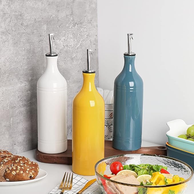 Sweejar Large Ceramic Olive Oil Dispenser Bottle, Opaque Oil Cruet Protects Oil to Reduce Oxidation, Suitable for Storage Oil, Vinegar, Soy Sauce & Other Liquids, Pack of 1, 24 Fl Oz (Yellow)-Ruum Studio Home