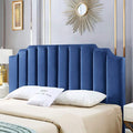 24KF Navy Blue Velvet Tufted King Upholstered Headboard, Modern Vertical Channel Design California King Headboard with Stepped Silhouette Top Edge, Navy Blue-Ruum Studio Home