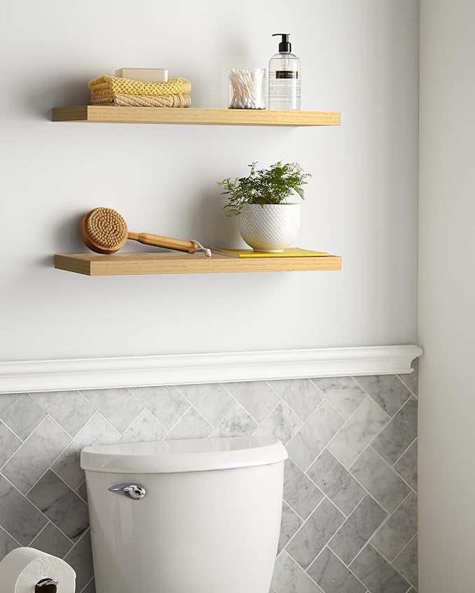 BAYKA Floating Shelves, 22.5" Wall Mounted Wood Shelves for Bathroom, Bedroom, Living Room, Kitchen, Hanging Shelf for Books/Storage/Decor (Oak-Toned,Set of 2)-Ruum Studio Home