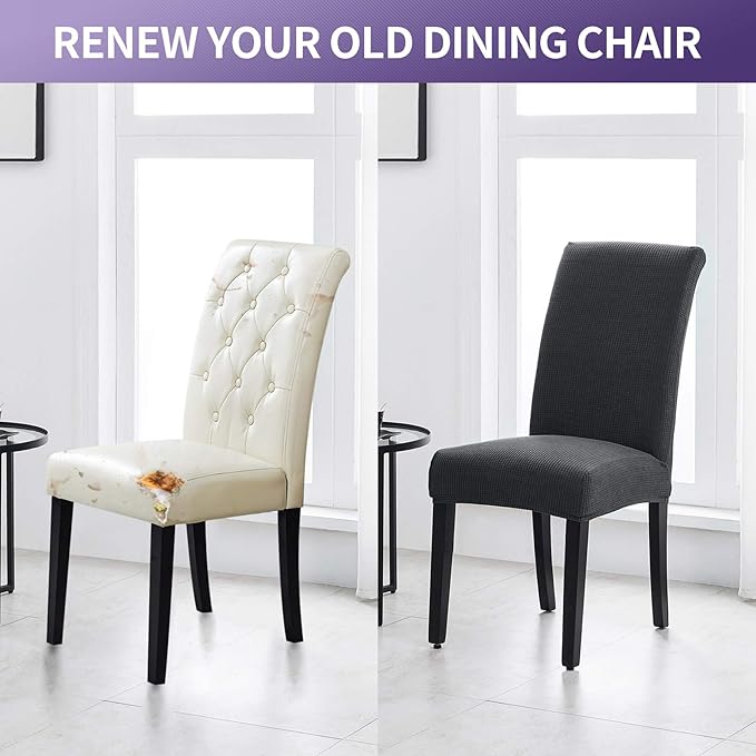 Joccun Chair Covers for Dining Room Set of 4, Dining Chair Slipcover Stretch Dining Room Chair Covers Seat Protector,Washable Parsons Chair Cover for Home,Banquet(Dark Gray,4 Pack)-Ruum Studio Home