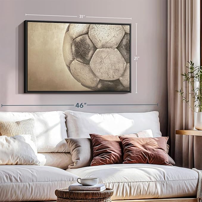Elephant Stock Worn Soccer Ball Wall Art - Horizontal Framed Canvas - 1-Piece Living Room Wall Decor - Photography sports Canvas Print - Brown and Gray Decor for Wall - 31" X 21"-Ruum Studio Home