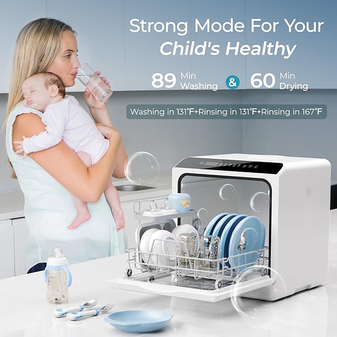 EUHOMY Countertop Dishwasher with 5L Built-in Water Tank& Inlet Hose Portable Mini Dishwashers with 6 Programs for Small Apartments, Dorms and RVs,High-Temp& Air-Dry Function, No Hookup Needed-Ruum Studio Home