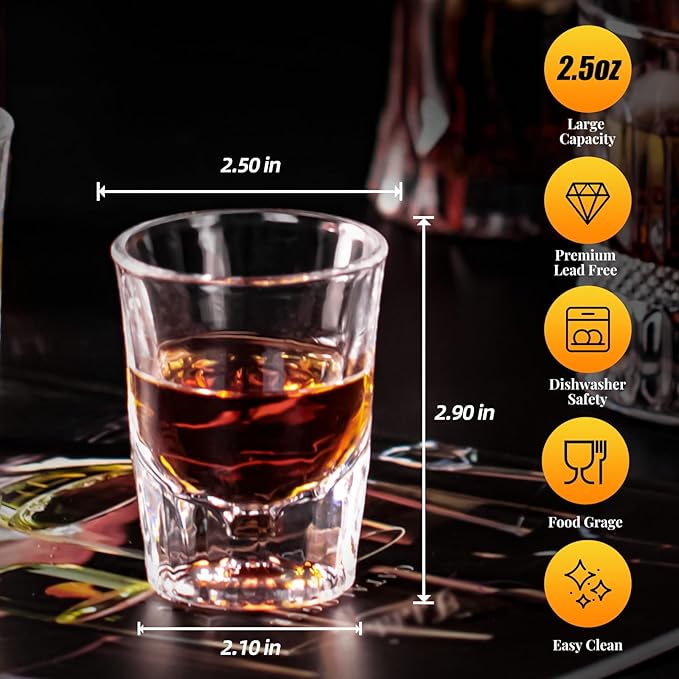 KAMMAK 2 Pack Shot Glasses Bulk 2.5oz Cool Shot Glasses with Heavy Base for Whiskey, Vodka in Bar And Party Gifts for Men, Whisky Lovers, Wedding, Anniversary, Birthday-Ruum Studio Home