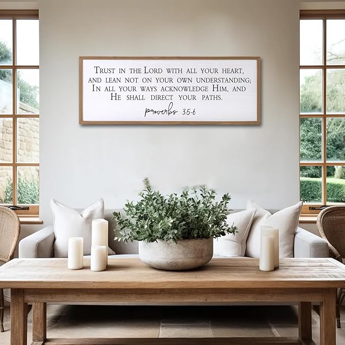 Trust in the Lord With All Your Heart Bible Verse Framed Wall Art, 40''×15'' Rustic Religious Christian Proverbs 3:5-6 Sign, Horizontal Holy Inspirational Catholic Scripture Decor-Ruum Studio Home