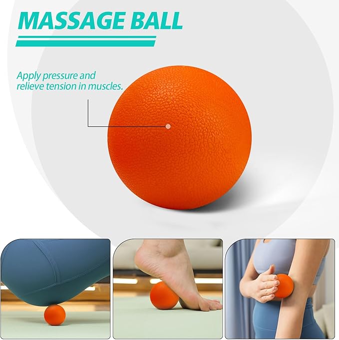 5-in-1 Foam Roller Set, Massage Roller Stick, Massage Ball, Resistance Band for Deep Muscle Massage, Trigger Point Release, Pilates, Yoga (Orange-Wave)-Ruum Studio Home