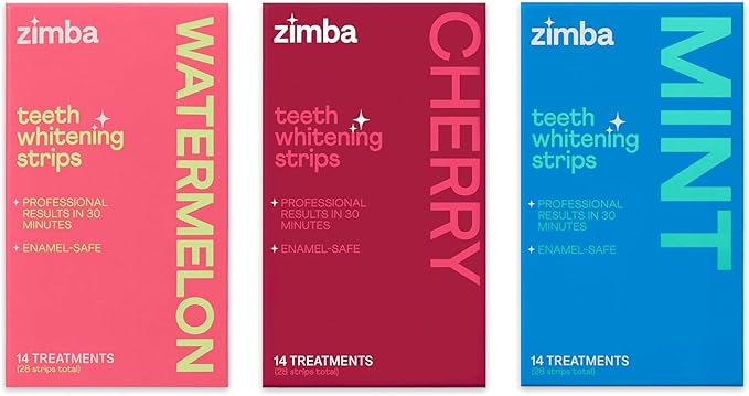 Zimba Teeth Whitening Strips 3-Pack Sampler Bundle | Watermelon, Cherry, Mint | Vegan Whitening Strips, Enamel Safe Teeth Whitening, Hydrogen Peroxide Tooth Whiteners-Ruum Studio Home