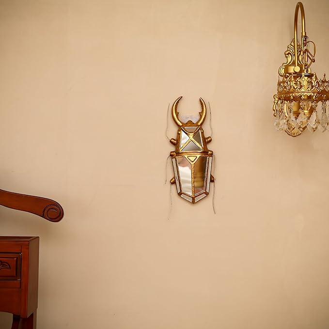 Decorative Bug Insects Beetle Mirrors - Gold Resin and Glass Wall Decor, Perfect for Victorian and European Themed Homes (Sheep Horn Beetle)-Ruum Studio Home