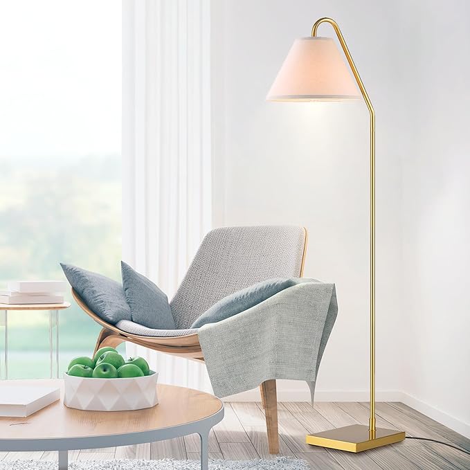 GLOBE Electric 61000147 62" Floor Lamp, Matte Brass, Beige Fabric Shade, On/Off Rotary Switch on Socket, 6-Foot Clear Cord, Reading Light, Bedroom, Living Room, Home Decor-Ruum Studio Home