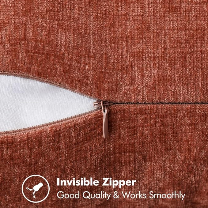 MIULEE Pack of 2 Fall Couch Throw Pillow Covers 12x20 Inch Burnt Orange Farmhouse Decorative Pillow Covers with Stitched Edge Soft Chenille Solid Dyed Pillow Covers for Sofa Bed Living Room-Ruum Studio Home