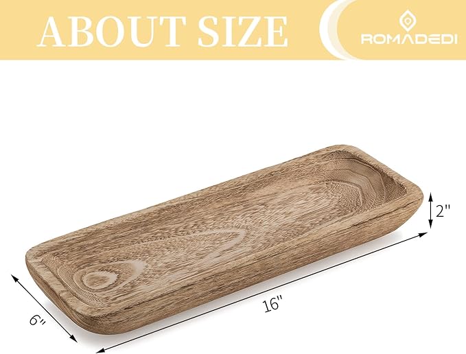 Romadedi Decorative Bowls for Home Decor, Wooden Dough Bowl for Decor, 16" Large Wood Bowl for Kitchen Table Centerpieces, Long Narrow Wooden Tray for Dining Table Decor Centerpiece-Ruum Studio Home