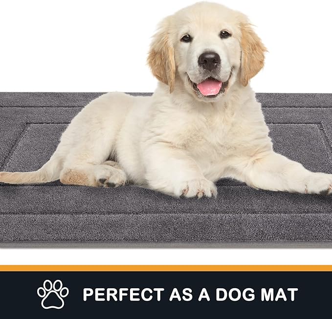 PURRUGS Dirt Trapping Door Mat 24" x 59", Non-Slip/Skid Machine Washable Entryway Rug, Dog Doormat, Super Absorbent Welcome Mat for Muddy Wet Shoes and Paws, Grey-Ruum Studio Home