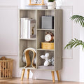 5 Cube Small Bookshelf,3 Tier Mid-Century Modern Bookcase with Legs,Wood Bookshelves Storage Organizer Shelf,Free Standing Narrow Book Shelves,Rustic Grey Corner Bookcases for Bedroom,Living Room-Ruum Studio Home