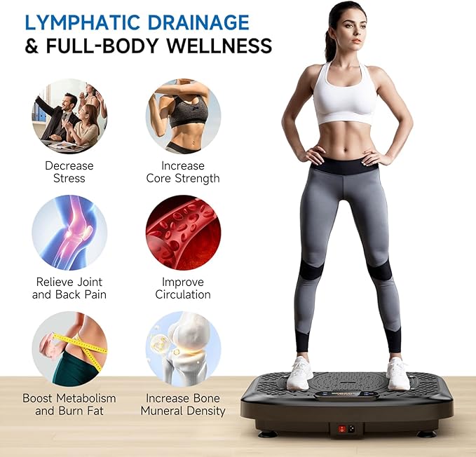 Vibration Plate Exercise Machine Weight Loss, Full Body Workout Vibration Plate Lymphatic Drainage, 199 Adjustable Speeds Power Shaping Vibrating Plate 450 Lbs Capacity Fitness Platform-Ruum Studio Home