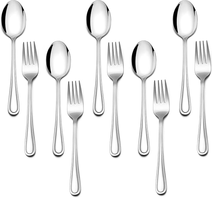 E-far 10-Piece Toddler Utensils, Kid Stainless Steel Silverware Set, Children Safe Forks and Spoons Set for Self Feeding, Healthy & Non-Toxic, Mirror Polished & Easy to Clean-Ruum Studio Home