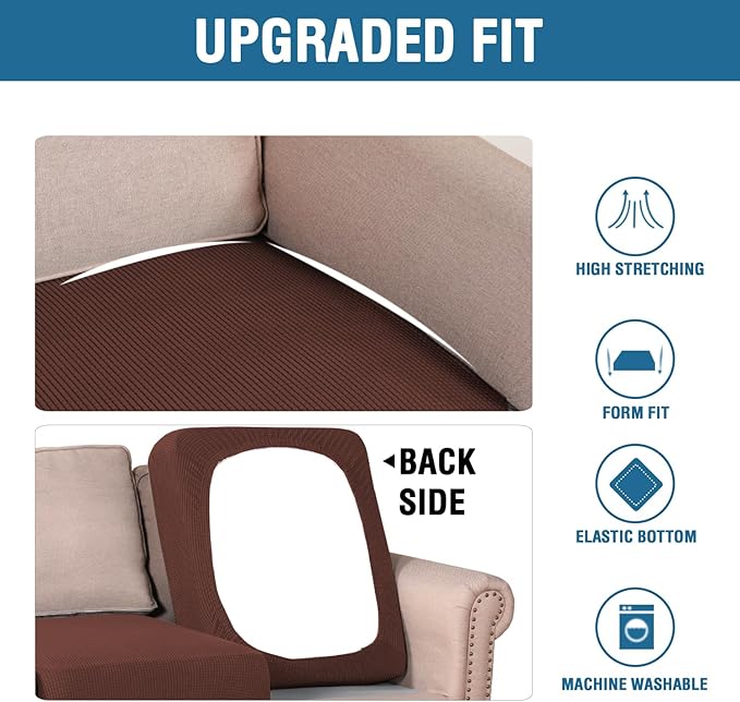 H.VERSAILTEX Super Stretch Individual Seat Cushion Covers Sofa Covers Couch Slipcover Sets Thick Jacquard Textured Twill Fabric (3 Piece Sofa Cushion Covers, Burnt Brick)-Ruum Studio Home