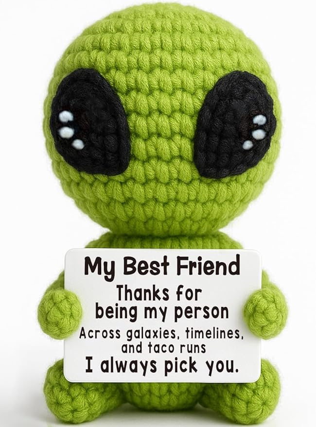 Christmas Unique Long Distance Friendship Gifts Cute Crochet Alien Plush Handmade My Person Fun Figures for Childhood Friends Besties Birthday-Ruum Studio Home