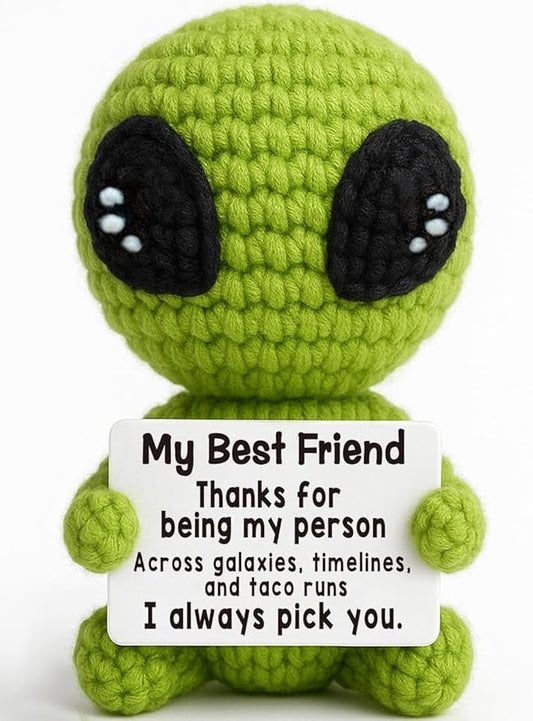 Christmas Unique Long Distance Friendship Gifts Cute Crochet Alien Plush Handmade My Person Fun Figures for Childhood Friends Besties Birthday-Ruum Studio Home