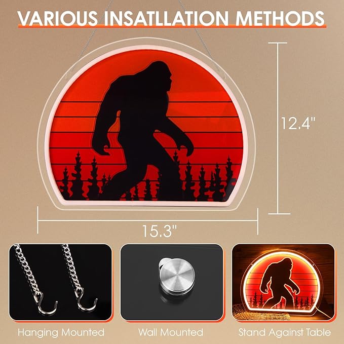 Bigfoot Neon Sign, Bright Dimmable USB Powered Sasquatch Neon Lights Sign and Unique UV Printed Funny Big Foot Sasquatch Gifts for Men Women Adults Kids Bigfoot Lovers Wall Art Decors-Ruum Studio Home