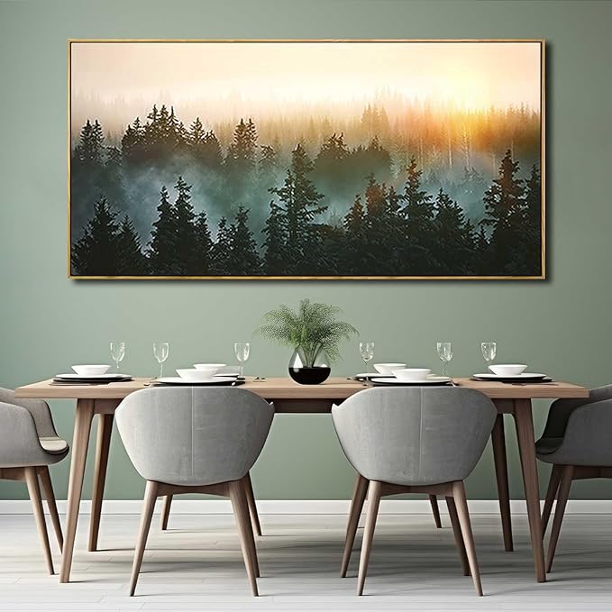 Large Artwork Foggy Forest Canvas Wall Art Landscape Mountain Painting Wall Art for Bedroom Living Room Kitchen Office Framed Wall Art 30x60 Inch-Ruum Studio Home