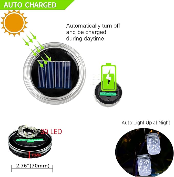 ZNYCYE Mason Jar Solar Lights for Outside, 12 Pack 30LED Fairy Lights Mason Jar Solar Lids Outdoor Waterproof String Lights with Hangers(NO Jars) for Patio Garden Yard Lawn Decoration - Cool White-Ruum Studio Home