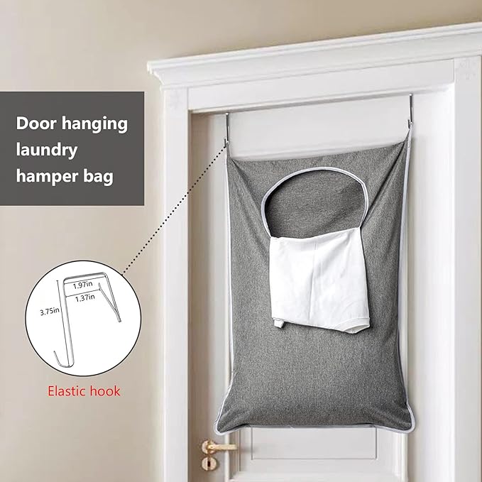 XL Hanging Laundry Hamper, Extra Large Tear-resistance Door Hamper with 2 Types Hooks for Dirty Clothes, Save Bathroom Space Hanging Laundry Bag (36.5x 22 Inch,Grey)-Ruum Studio Home